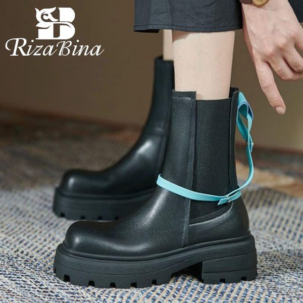 

boots rizabina real leather ankle shoes low heel rivets fashion cool mixed color winter ladies footwear size 34-40, Black