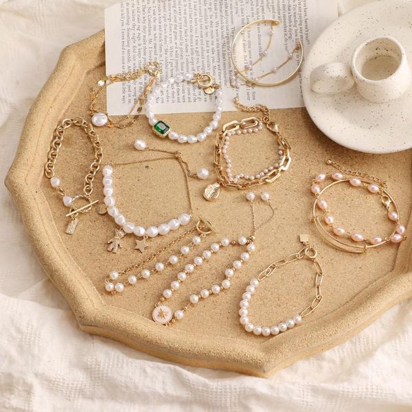 

link, chain tocona bohemian gold tassel bracelets for women boho jewelry geometric leaves beads layered hand charm bracelet set, Black