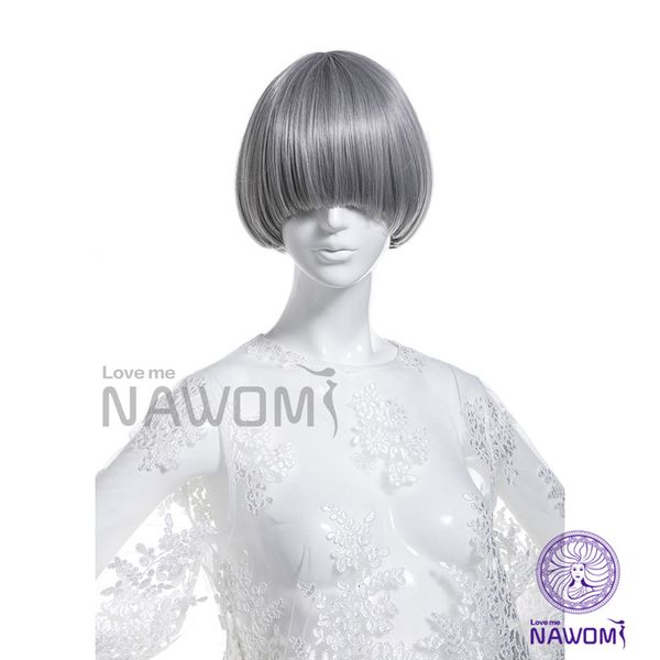 

window women's short wear wig hat fashion atmosphere granny gray hair set, Black