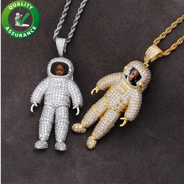 

mens iced out hip hop chain pendants luxury designer jewelry gold necklace men bling astronaut pendant hiphop fashion accessories rapper, Silver