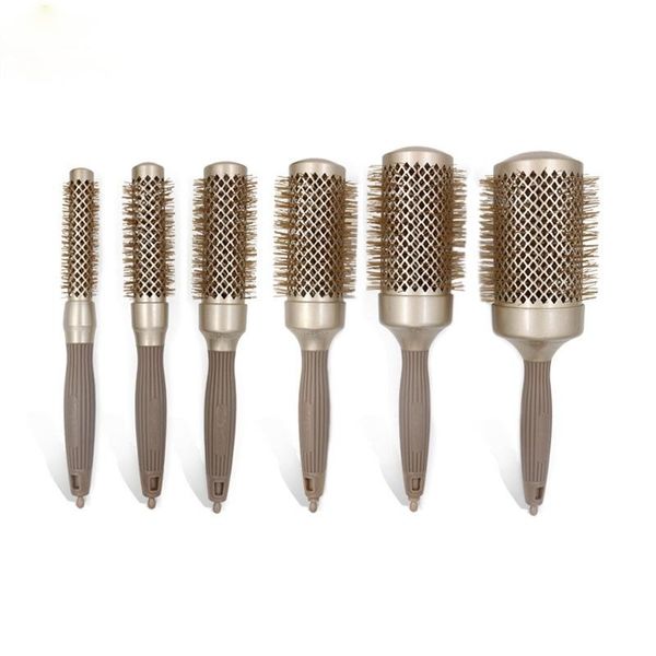 

hair brushes 1 pcs pig mane comb pear flower inner buckle blow straight shape home round roll, Silver