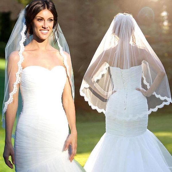 

bridal veils wedding veil with comb fingertip length one layer lace for bride, Black