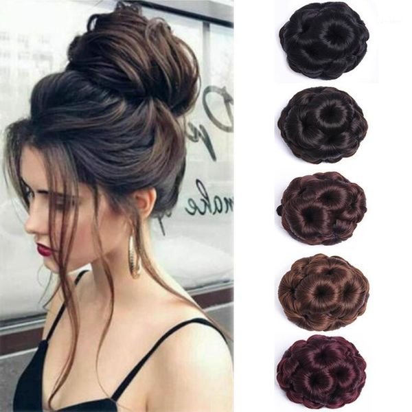 

synthetic chignons hair scrunchies extensions piece wrap ponytail tail updo fake bun hairpiece for women maker1, Brown