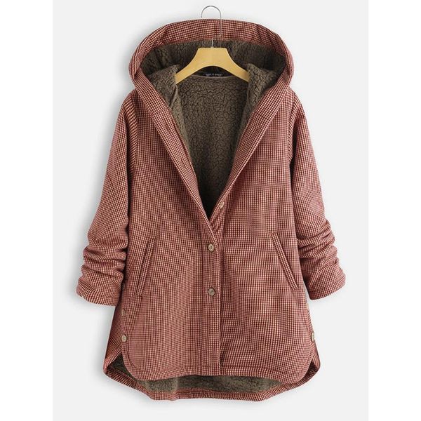 

women's wool & blends plaid warm women coat autumn and winter loose elvet buttons high street jacket long sleeve ladies streetwear, Black