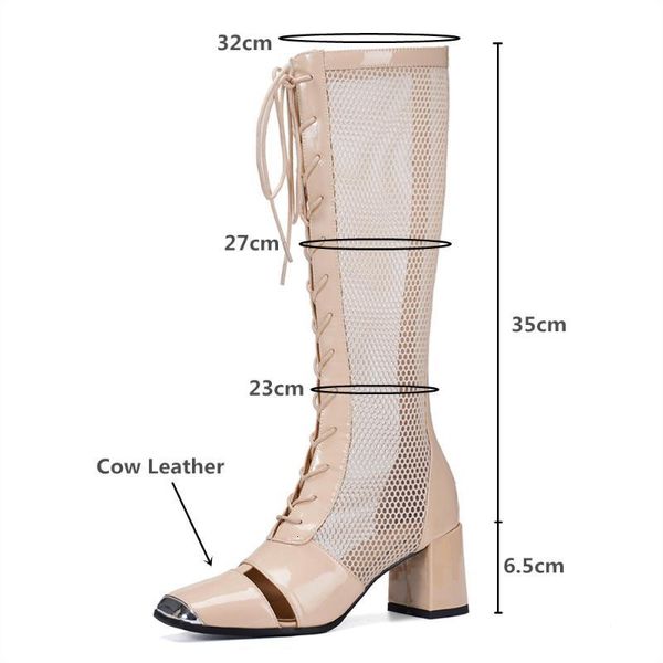 

boots mili-miya arrival women cow leather cool knee high breathable mesh shaft solid color thick heels lace up zipper 4aw7, Black