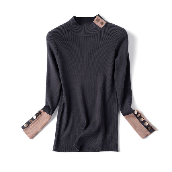 

warm soft knit bottom shirt turtleneck woman sweaters slim fit autumn winter women's sweater buckle design pullovers 210420, White;black