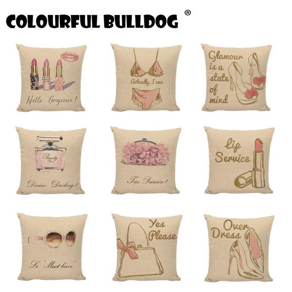 

woman exclusive linen throw pillow cases perfume lipstick cushion covers for sofa home year decorative pillowcases gifts cushion/decorative