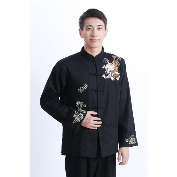 

ethnic clothing chinese traditional tang suit for men solid color dragon embroidery long sleeve kungfu clothes spring vintage coat, Red