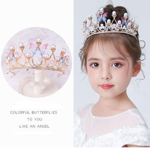 

hair clips & barrettes romantic butterfly shape princess crown for girls handmade rhinestone tiara pearl headband birthday wedding model cat, Golden;silver