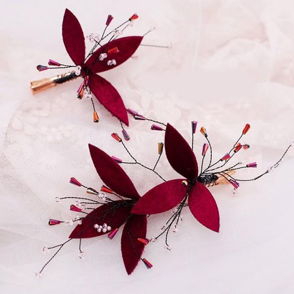 

hair clips & barrettes 2pcs/set boho bridal girls crystal rustic wedding red floral women flower hairpins brides accessories, Golden;silver