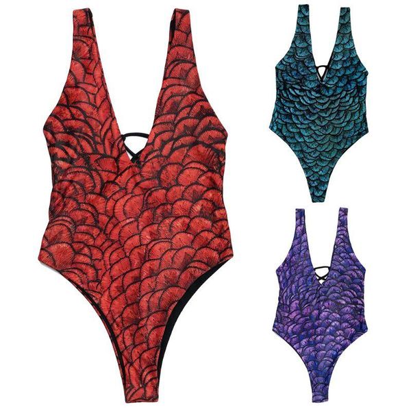 

one-piece suits women one piece bikini deep v-neck backless monokini fish scale bandage swimsuit f2tc