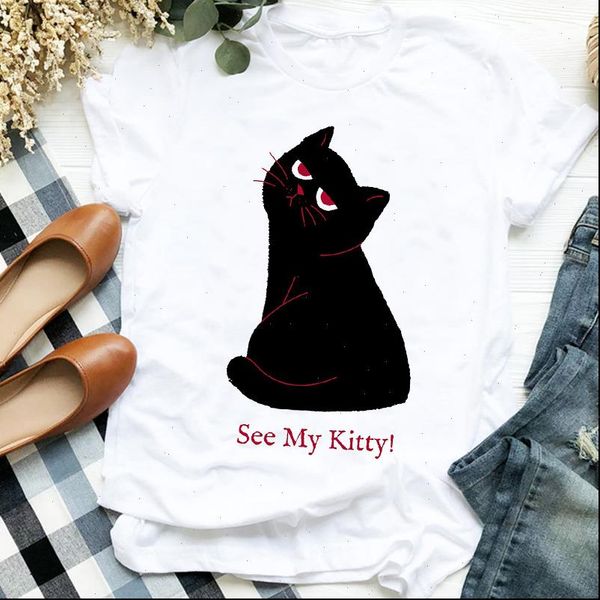 

cat funny face 90s style women t shirt cartoon cool animal print clothes graphic female tee womens, White