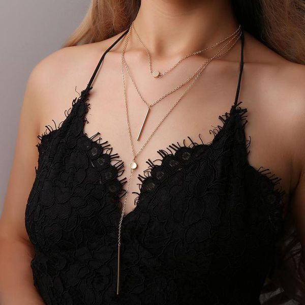

pendant necklaces european and american fashion jewelry long copper necklace charm golden three-layer female, Silver