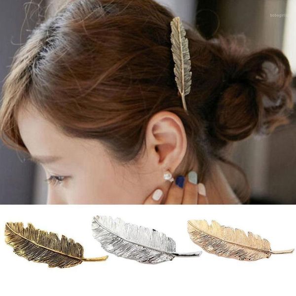 

fashion women leaf feather hair clip hairpin barrette bobby pin gold/silver1