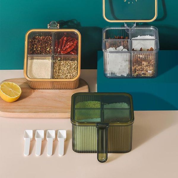 

storage bottles & jars 1 set 4 grids smooth surface seasoning box moisture-proof pet spice salt sugar tank kitchen gadget