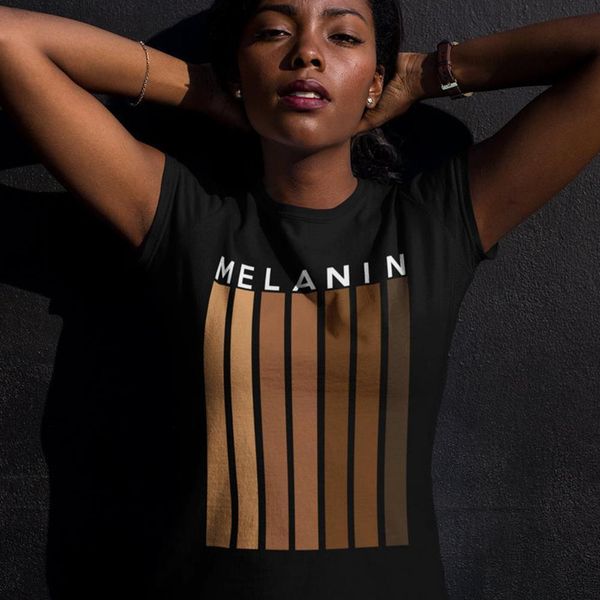 

melanin shades pride men women black people graphic short sleeve cotton summer om shirts, White