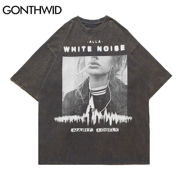 Негабаритные футболки TEES Hip Hop Plact Print Punk Rock Gothic Thirts Streetwear Повседневная Хлопок Мода Harajuku Tops 210602