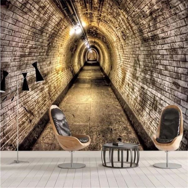 

custom wallpaper p 3d industrial wind cave brick wall tunnel background wall home decoration murals waterproof