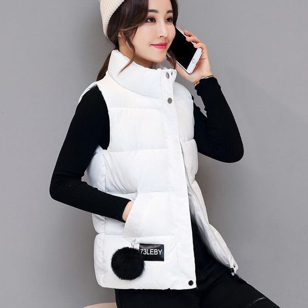 

women's vests autumn winter vest women stand collar solid color female thick cotton padded casual warm waistcoat down jacket with pocke, Black;white
