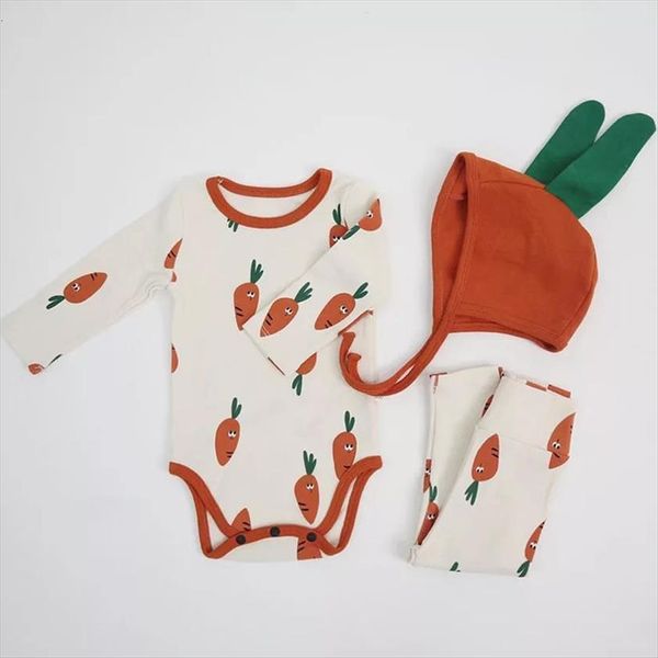 

spring baby bodysuits printed carrot overall and hat toddler pajamas suit kids household clothing 0 2t, White