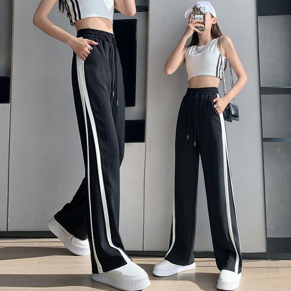 

women's pants & capris solid color wild straight wide leg female spring korean fashion high waist casual sports long, Black;white