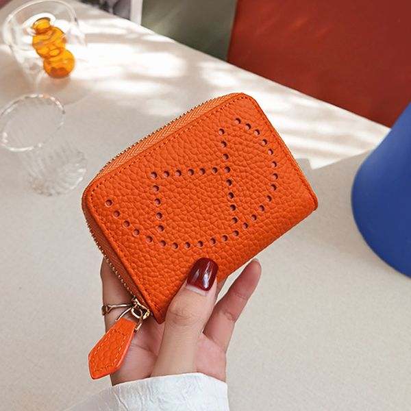 

leather short zipper hollowed out business card case anti demagnetization damp