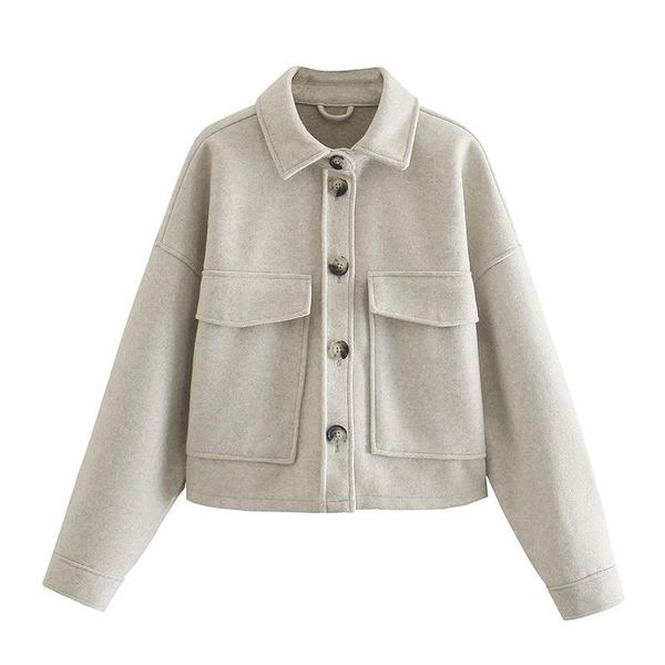 

women's jackets autumn winter 2021 women white short shirt jacket loose warm coat casual big pockets fashion classic turn-down collar s, Black;brown