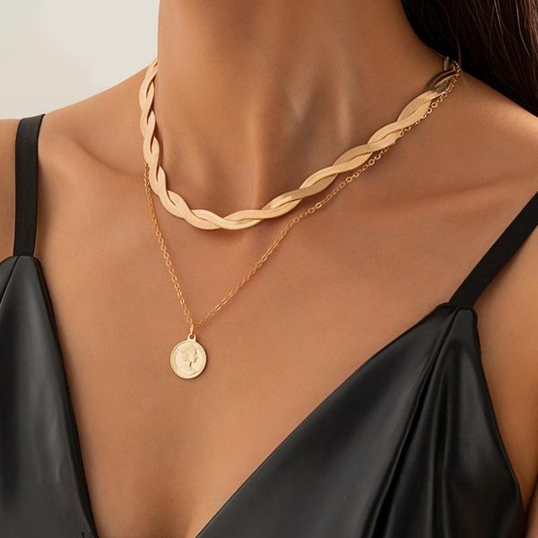 

pendant necklaces ingemark goth twisted snake chain necklace for women vintage aircraft link clavicle coin choker jewelry bijoux, Silver