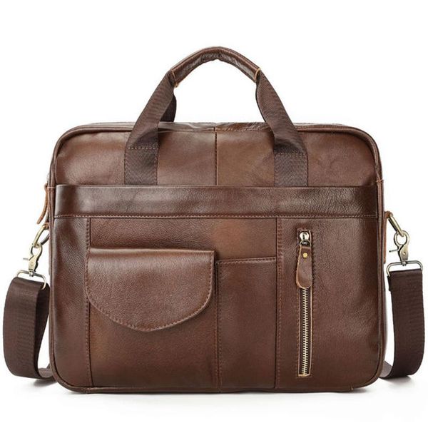 

famous design multifunctional lapbriefcase men's cow leather totes handbag casual fashion 15.6-inch messenger computer bag briefcases