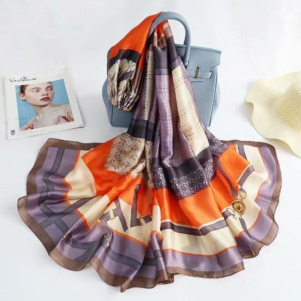 

scarves 2021 scarf spring and autumn ladies silk shawl fashion warm printing headscarf borderless chiffon hijab, Blue;gray