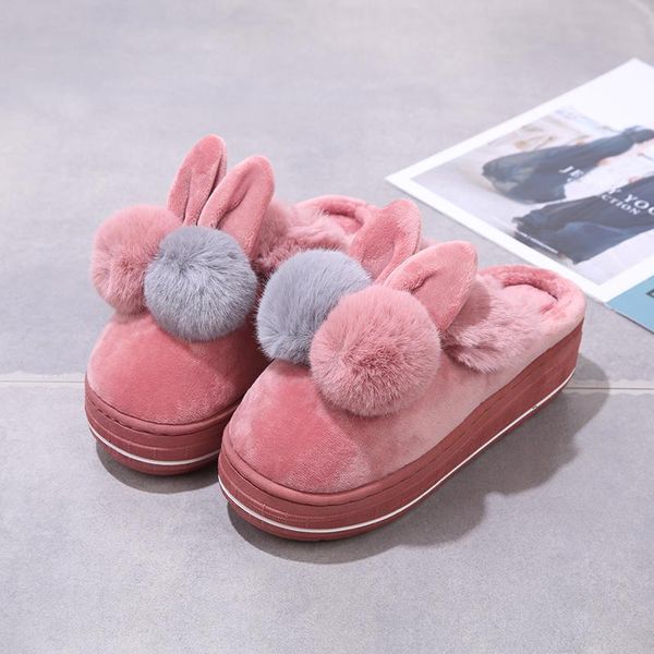 

slippers rimocy shoes women winter faux fur ladies pink purple furry home thick bottom warm woman, Black