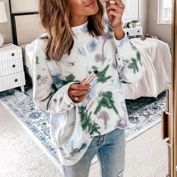 

women's t-shirt feitong autumn women tshirt tie-dye thick sweatshirts long sleeve o neck casual pullover shirts tee female clothes, White