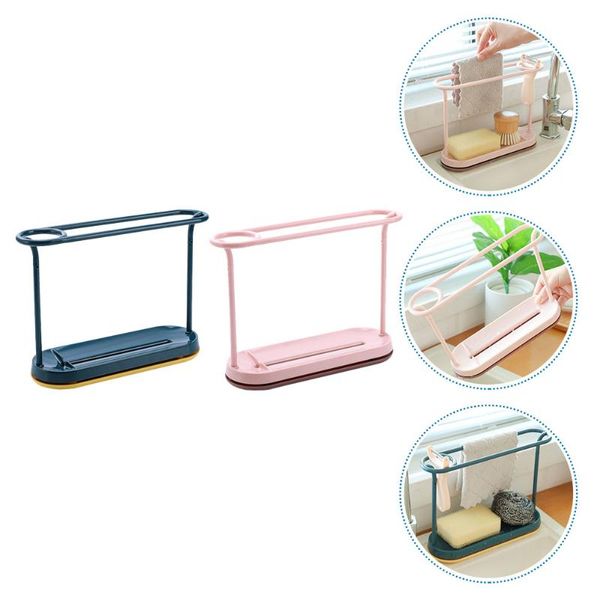 

hooks & rails 2pcs punch-dishcloth rack standing sponge draining shelf (blue)