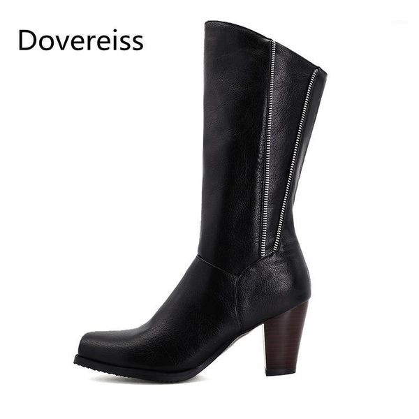 

boots winter for woman fashion square toeconsice shoes burgundy clear heels block half1, Black
