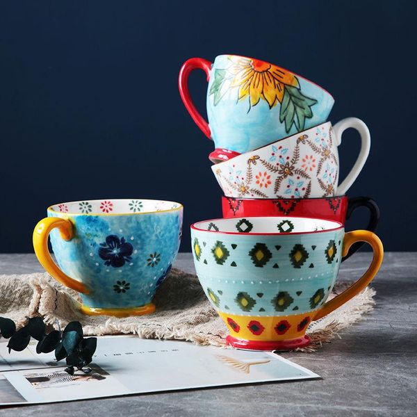

nordic hand-painted ceramic coffee cups and water mugs home breakfast creative personality trend large-capacity oatmeal milk cup