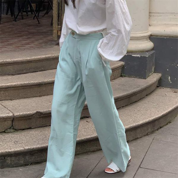 

peppermint green wide leg trousers leisure streetwear chic straight large size casual solid loose pants 210421, Black;white