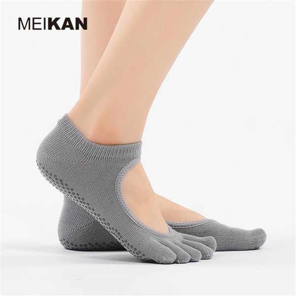 

women five toe yoga socks 100% cotton backless pilates dance fitness sports, Black