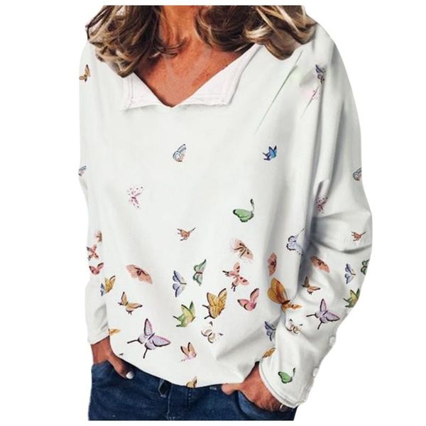 

women's hoodies & sweatshirts autumn female casual long sleeve pullover harajuku women v-neck butterfly print hoodie oversize loose blo, Black