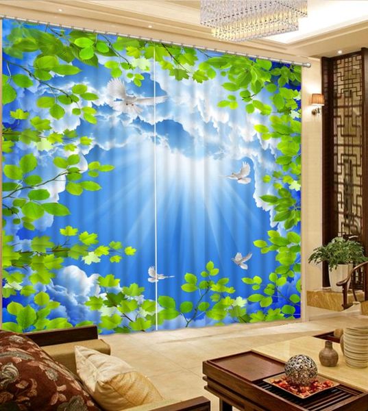 

curtain & drapes 3d fashion customized blue sky, white clouds, pigeons, green leaves curtains for bedroom blackout shade window