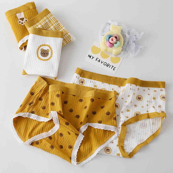 

underwear cartoon cotton cartoon printed shorts middle waist lace girls' briefs, Black;pink