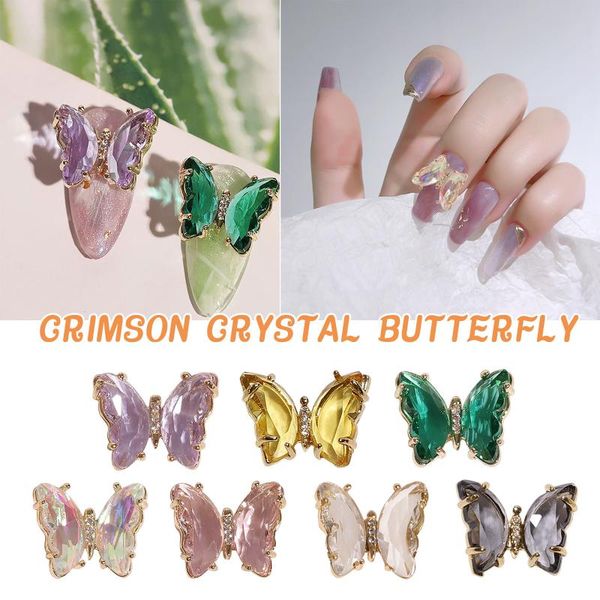 

nail art kits butterfly stud rhinestones crystal, 3d crystal charms pearls holographic diy nails accessor