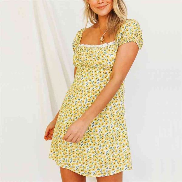 

women casual summer dress flower print square collar short-sleeved lace stitching slim vestidos 210430, Black;gray