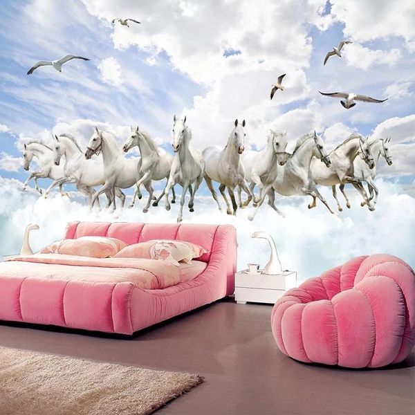 

custom 3d wallpaper white horse art creative landscape tv background painting study room living mural decoration waterproof wallpapers