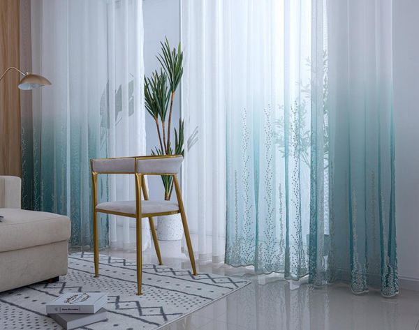 

gradient color tulle leaves curtains for bedroom living room sheer modern treatment blinds voile custom made curtain & drapes