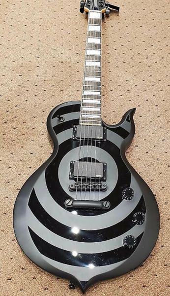 Wylde Audio Odin Grail Gangrene Silver Black Bullseye Guitarra Elétrica Grande Bloco Incrustado, Captadores China EMG, BlackHardware