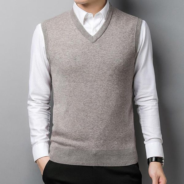 

men's vests male pure cashmere sweater vest sleeveless 100% wool pullovers solid knit, Black;white