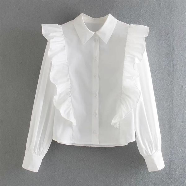 

spring cascading ruffle white womens shirt long sleeve casual loose blusas s8350