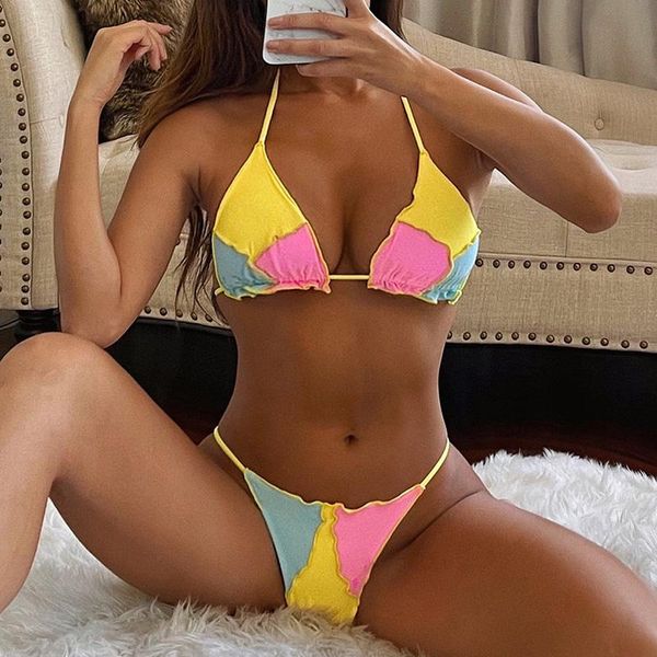 

women's swimwear ruffled frilled splicing halter bikini women female swimsuit two-pieces set micro bather bathing suit swim, White;black