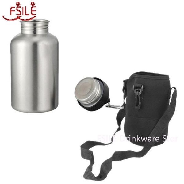 2000 ml 304 Edelstahl Wander-Sportgetränk-Wasserflasche 2 l mit Haken 1 Satz Schutztasche 210610