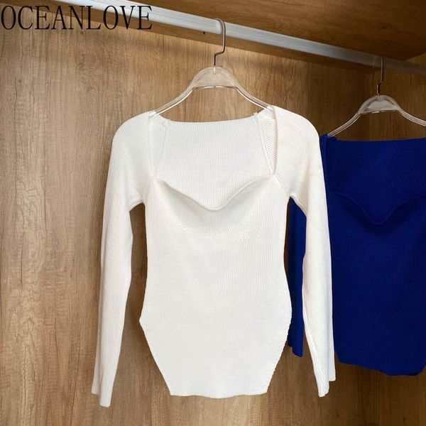 

women's sweaters oceanlove ropa mujer solid v neck slim stretch woman korean autumn 2021 winter pull femme ladies 19327, White;black
